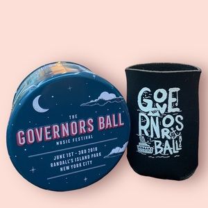 Gov Ball, Governor’s Ball Music Festival souvenir tin + drink koozie, 2018, NYC.